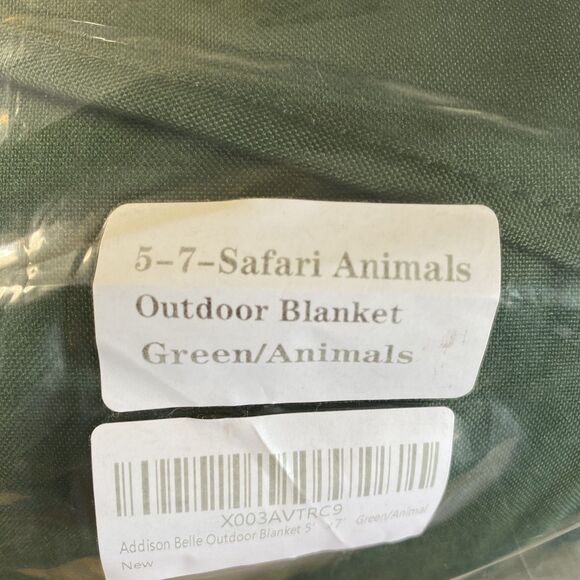 Addison Belle Outdoor Blanket Green/Safari Animals 5'x7' Picnic 60"x84" New - Picture 4 of 8